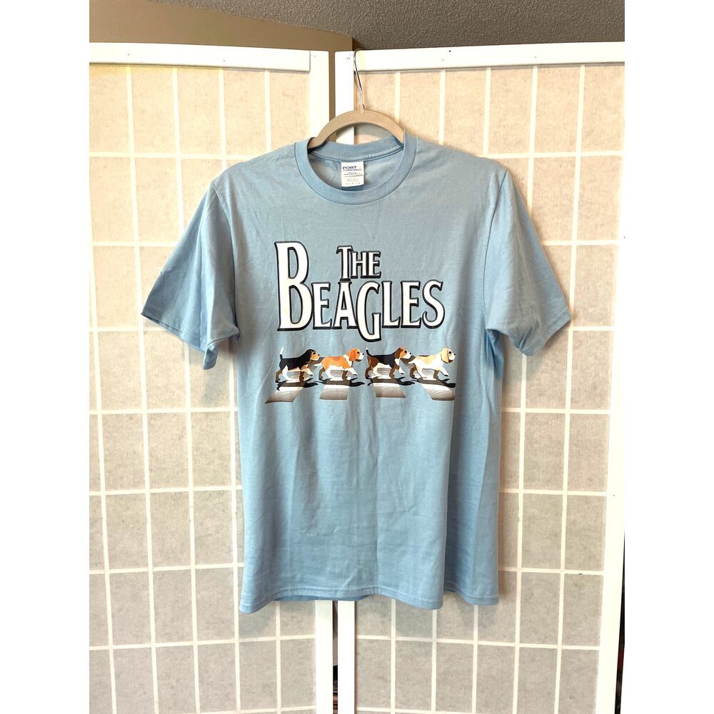 The Beagles Beatles Parody Graphic T-Shirt Blue Dog Lover Tee Abbey Road Whimsy